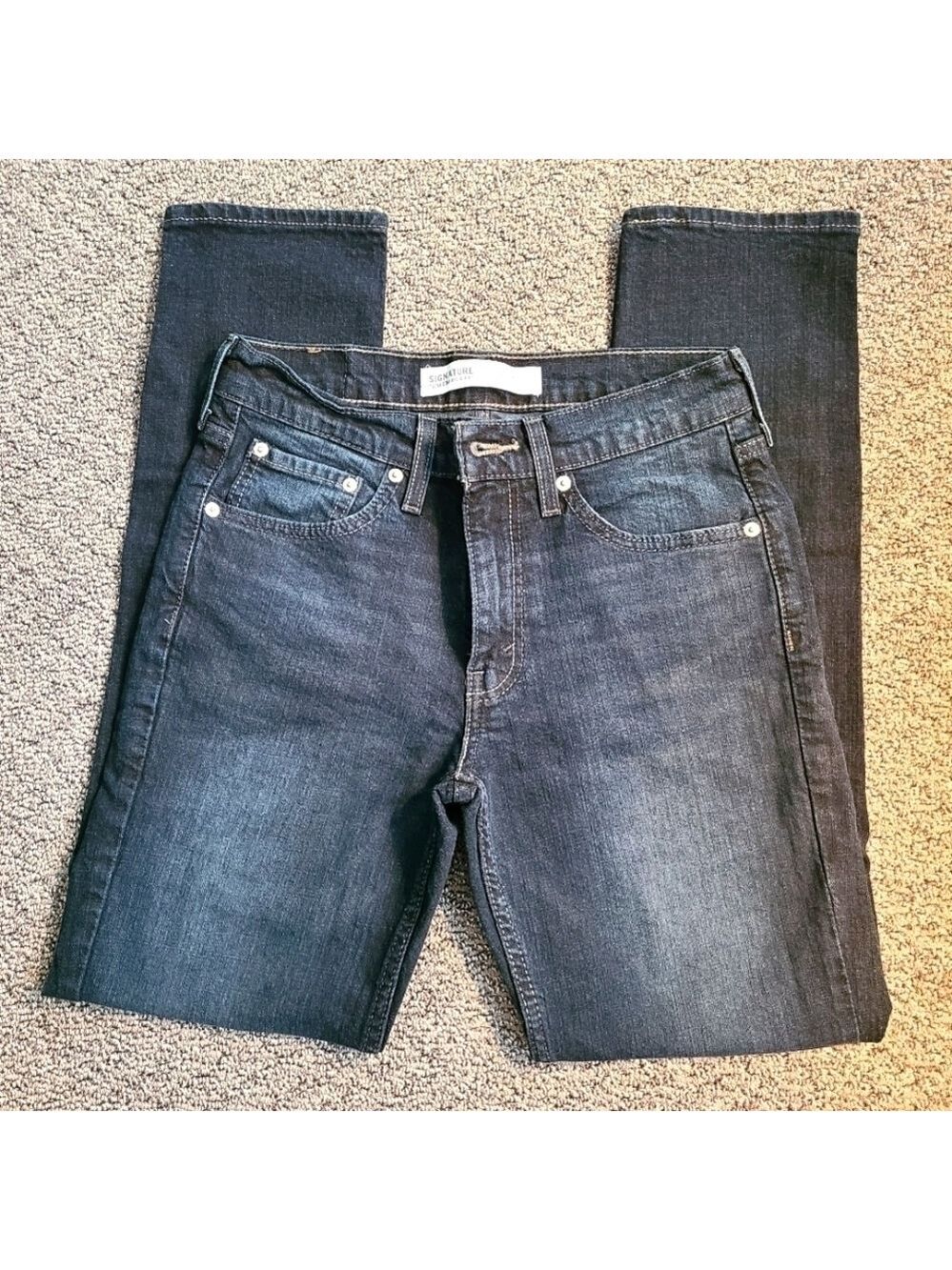 Levi's Signature Jeans Dark Wash Faded Denim Slim Straight Leg Mid Rise Size 29